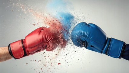 Boxing gloves punching fight competition sport match red blue clash power