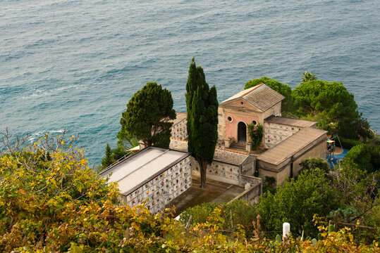 Cemetery in Manarola in autumn, Cinque Terre, Ligury, Italy