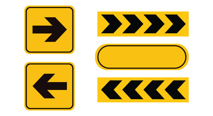 Set of Yellow Road Signs with Black Arrows on Transparent Background Signage for Traffic Construction Direction Symbol Caution Alert Indicator