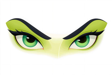 Green-eyed character illustration with bold eyebrows and striking gaze, showcasing vibrant colors and expressive features, perfect for creative design projects and storytelling