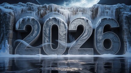 Frozen 2026 numbers in ice and snow with dramatic lighting