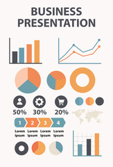 Business Presentation Infographic Template with Charts and Icons – Flat Vector Design