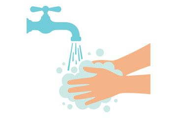A person washes their hands with soap and running water to prevent germ spread.