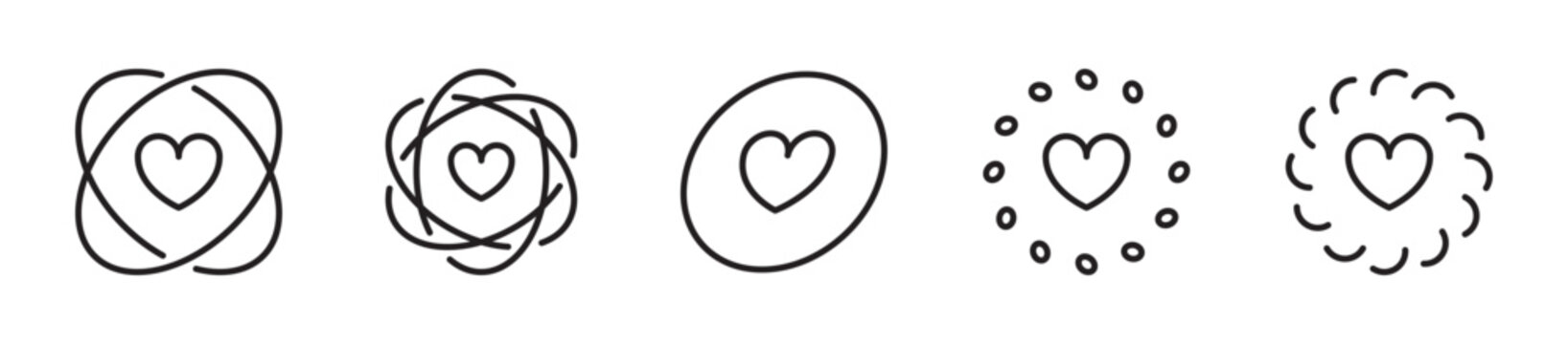 Heart with a various design icon set. Core values concept. Hearts sign, symbol. Romance, love. Vector illustration. Editable stroke. Isolated on a white background.