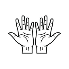Obraz premium Line art illustration of two open hands with palms facing upwards, depicting human anatomy, gesture, and potential palmistry.