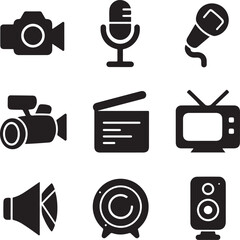 Mass media vector icon set on white background Pro Vector Premium Illustrations