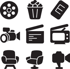 set of cinema icons and design elements isolated on white background vector illustration stock vector