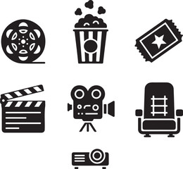 set of cinema icons and design elements isolated on white background vector illustration stock vector