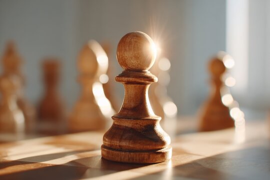 Close-up of a wooden chess king on a chessboard