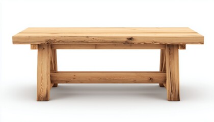 Fototapeta premium Front View Of An Empty Wooden Table On A White Background: Minimalist And Clean Design Perfect For Any Space Or Occasion.