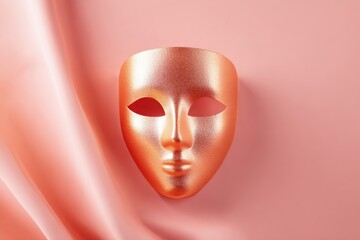 Golden masquerade mask on peach background