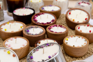 Blurred image of several scented candles together