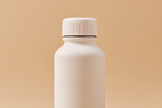 Close up of a white reusable plastic water bottle with a textured surface, showcasing eco-friendly design and sustainable living concept for hydration and environmental awareness