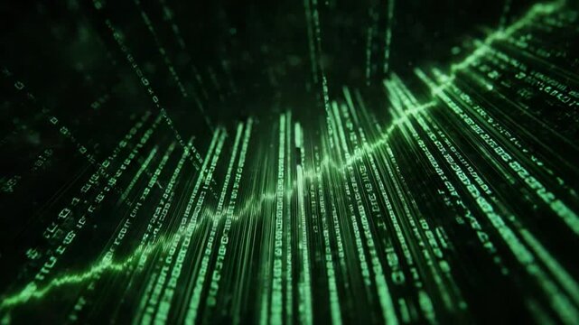 Abstract Data Stream: A mesmerizing visual of a fluctuating data stream overlaid against a cascade of binary code, the image conveys dynamic information.