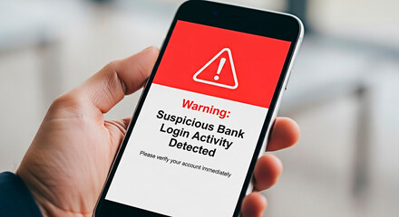 Smartphone warning notification of suspicious activity for the concept of Cybersecurity awareness.