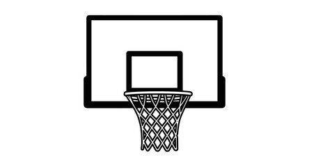 Minimalist black and white basketball hoop with net silhouette design