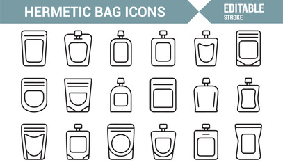 Comprehensive Thin Line Hermetic Bag Icon Set for Packaging Design