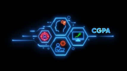 CGPA technology concept with glowing neon icons and text CGPA cumulative grade point average - Powered by Adobe