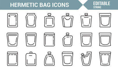 Editable Stroke Vector Set of Zipper Bags and Food Storage Containers
