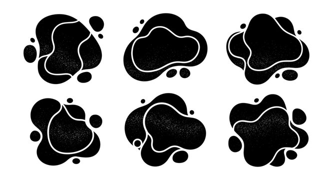 Abstract organic liquid shapes with grunge texture in black and white