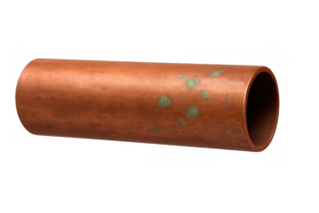 Copper pipe showing green corrosion spots, a section of plumbing material for repair and installation needs