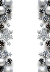 [Generative AI] 실버 오너먼트 & 눈송이 장식 보더 프레임 배경