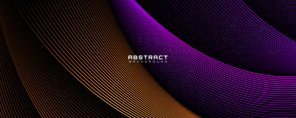 3D purple orange lines techno abstract background overlap layer on dark space with waves effect decoration. Modern graphic design element stripes style concept for web, flyer, card, or brochure cover