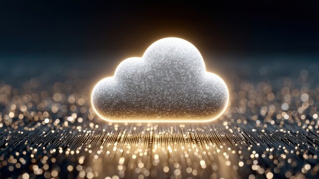 futuristic cloud data streams cascading in glowing blue fibers over dark background, pulsing particles and circuit trails symbolizing high-speed connectivity,