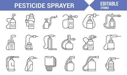 Clean Line Style Pesticide Sprayer Tool Icons for Agricultural Design