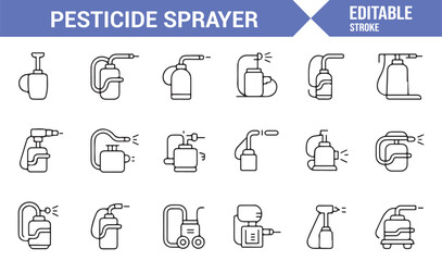 Minimal Vector Line Icons of Garden and Farm Sprayer Equipment