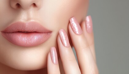 Obraz premium Stunning Nail Art And Flawless Makeup For A Fashionable Beauty. Featuring Beautiful Woman With Luxurious Nails And Makeup.