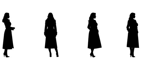 Elegant women in coats side profile vector set for luxury fashion branding high-end retail marketing and winter collections