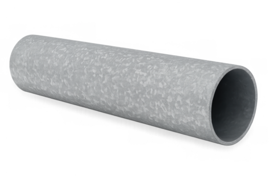 Galvanized steel pipe with rough texture, an industrial metal tube for construction, plumbing, and ducting systems