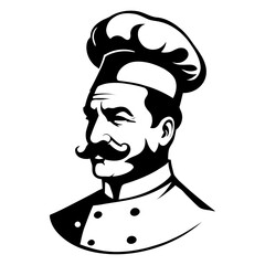 Chef bust silhouette side view vector minimal design for cookbook illustrations recipe blogs and culinary education materials