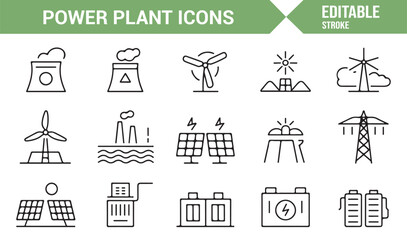 Energy Production and Power Plant Illustration Set in Thin Line Style