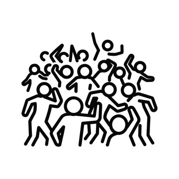 Large crowd of abstract stick figures representing people, community, social gathering, protest, or celebration icon