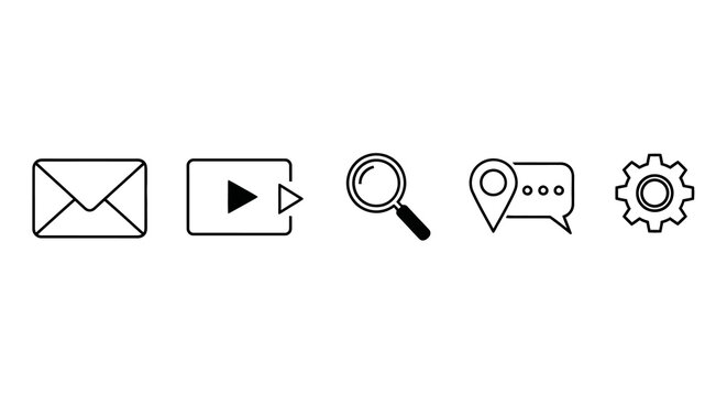 Minimalist black and white icon set displaying essential digital tools