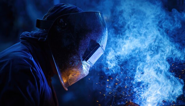 Gas-Free Welding With Male Thread Automatic Wire Filling: Ensuring Safety With Proper Protective Equipment Including Masks And Gloves.