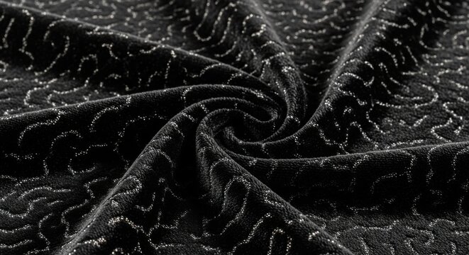 Black textured fabric with silver patterns and intricate design details suitable for various craft projects and clothing - Powered by Adobe