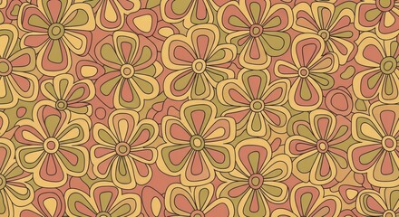 Repeating pattern featuring stylized flowers in warm, muted tones