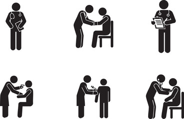 Medical Doctor Stickman Silhouette Icons – Patient Checkup Set