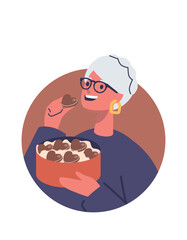 Elderly woman eating chocolate candies