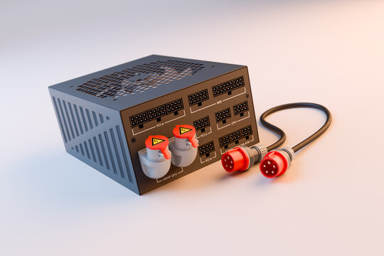 Next-generation computer power supply. A satire on increasingly power-hungry graphics cards. An attempt to show what a new power socket for future powerful graphics cards might look like.