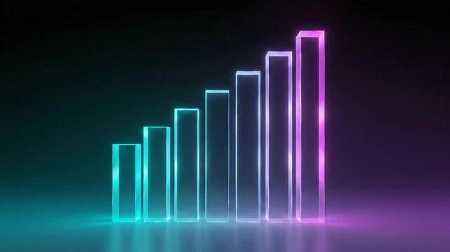 Illuminated crystal blocks arranged in ascending order against a dark gradient background scene design