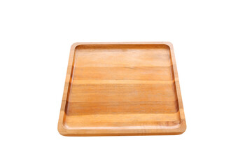 Empty wooden square saucer isolated on transparent background, png file