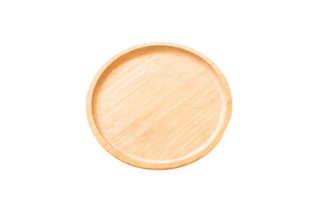 Empty wooden round saucer isolated on transparent background, png file
