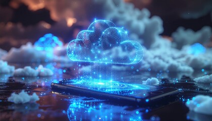 Stunning digital cloud connecting to modern smartphone, showcasing innovative technology for seamless data transfer and secure online access anywhere