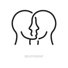 Relationship line icon. Black sign. Relation of people concept. Human heads, couple symbol. Vector illustration. Editable stroke. Isolated on a white background.