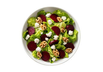 Fresh salad with beetroot, lettuce, walnut and feta isolated on transparent background