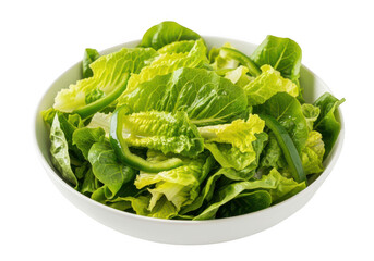 Fresh romaine lettuce in a white bowl isolated on transparent background